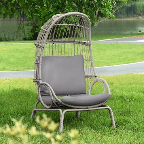 YITAHOME Outdoor Narrow Egg Chair Wicker, Patio Rattan Basket Chair with 370lbs Capacity Indoor Egg Chairs with Stand & Cushion Cocoon Chair for Bedro