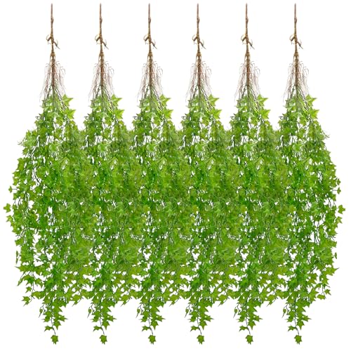 Der Rose 6Pcs Artificial Hanging Plants Faux Ivy Vine Uv Resistant Fake Outdoor Plants for Rome Home Indoor Patio Balcony Porch Wall Decor（Each 46.4
