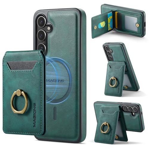 for Samsung Galaxy S24 Case with 2 in 1 Detachable Slim Ring Wallet, Durable Retro Leather Magnetic Card Holder wiht 5 Card Slots RFID Blocking [Compa