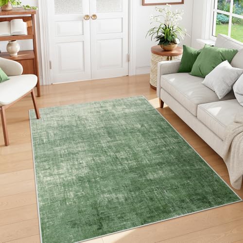 Lahome Green 5x7 Area Rugs,Boho Washable Living Room Rug Soft Bedroom Rug, Modern Abstract Ombre Non-Slip Low-Pile Throw Carpet for Dining Room Office