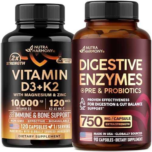 NUTRAHARMONY Vitamin D3 K2 & Digestive Enzymes Capsules