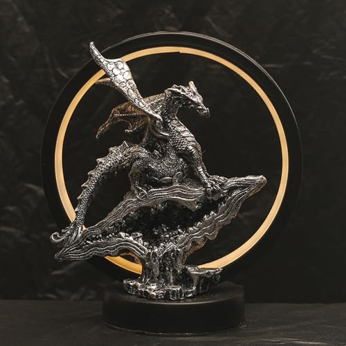 Dragon Lamp Collectible Decor-Dungeons and Dragons Gifts - 6.15 inch LED Circle Table Lamp for Dragons Lover,Bedroom-Bookshelf-Desk Grey,8" H