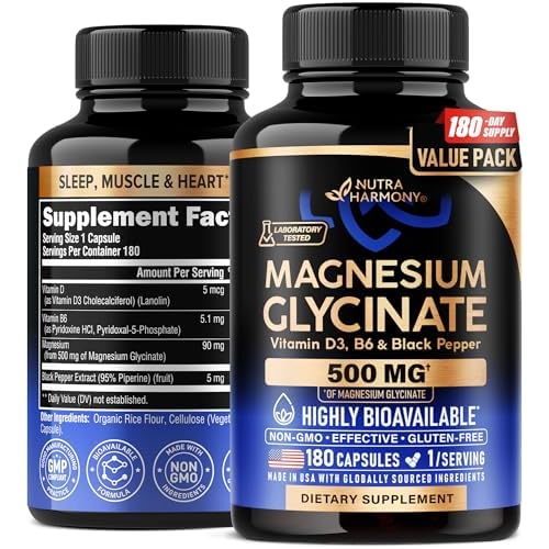 Magnesium Glycinate 500 mg - Chelated Supplement - 98% High Absorption - Sleep, Muscle & Heart Health Support - Made in USA - Lab Tested & Non-GMO - 1