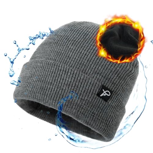 TOP-EX Dryknit™ Waterproof Oversized XL XXL Fleece Lined Winter Warm Beanies Hat for Men XX-Large Gray (Waterproof)