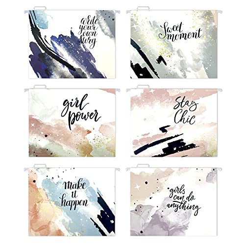 Decorative Hanging File Folders,Filing Cabinet, Letter Size with 1-5-Cut Adjustable Tab Durable 6 Cute Design Assorted, 12 pcs Per Box (Scrawl),Cute 1