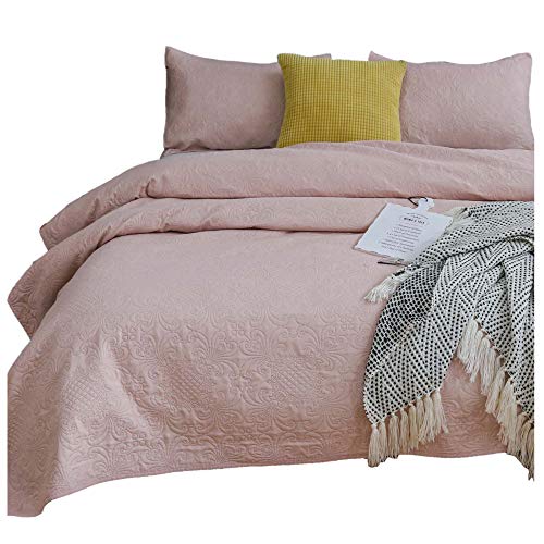 KASENTEX Coverlet Quilt Set-Pre Washed-Luxury Microfiber Soft Warm Bedding-Solid Colors Bedspread-Contemporary Floral Design (Blush Pink Floral, Overs