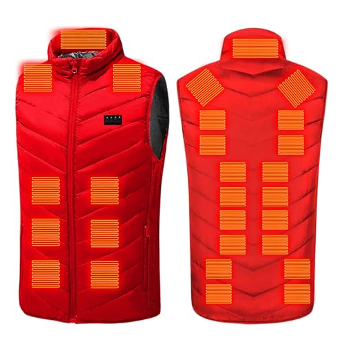 Heated Vest for Men Women, 4 Control 29 Heating Zones USB Electric Puffer Vest, Lightweight Winter Outerwear Jacket Red Small