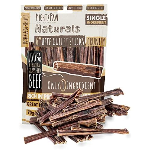 Mighty Paw - Beef Gullet Sticks for Dogs (6 Inch - 30 Pack) | Premium Beef Esophagus Treats. Gullet Sticks, Ideal for Large and Small Breeds Teething