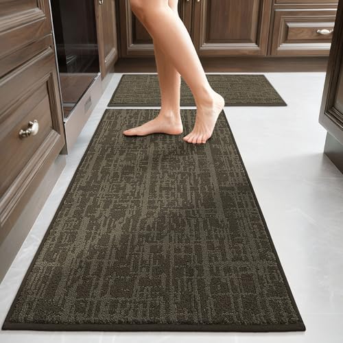 COSY HOMEER Kitchen Rugs 20"x32"+20"x48" Absorbent Soft Kitchen Mats for Floor Non Slip Kitchen Runner Rug Polyester Washable Kitchen Floor Mats for S