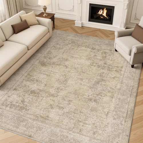 MontVoo-Area Rug 6X9 Rugs for Living Room-Vintage Soft Coffee&Tan Rugs for Bedroom-Non Slip Carpet-Machine Washable Rug for Dining Room Living Room Be