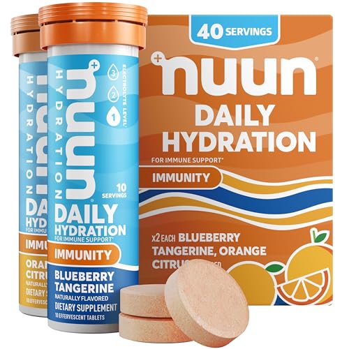 Nuun Immunity Electrolyte Tablets with Vitamin D, C, E, & A, Ginger, Elderberry, Magnesium & 4 Other Essential Electrolytes, Vegan, Blueberry Tangerin