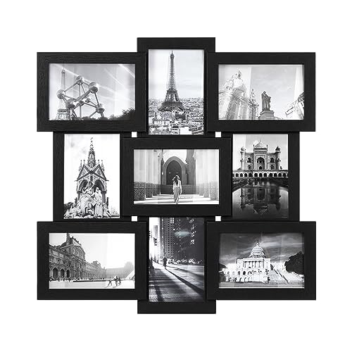 SONGMICS 4x6 Collage Picture Frames for Wall Decor, 9 Pack Family Photo Collage Frame Set for Gallery, Glass Front, Assembly Required, Ink Black URPF0