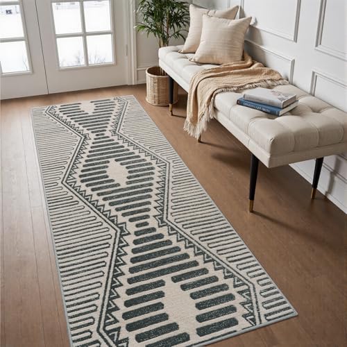 Textured Tufted Boho 2x6 ft Runner Rugs for Hallway Non Slip Hallway Runner Kitchen Bedroom Long Entryway Laundry Room Rug Washable-Charcoal Grey Char