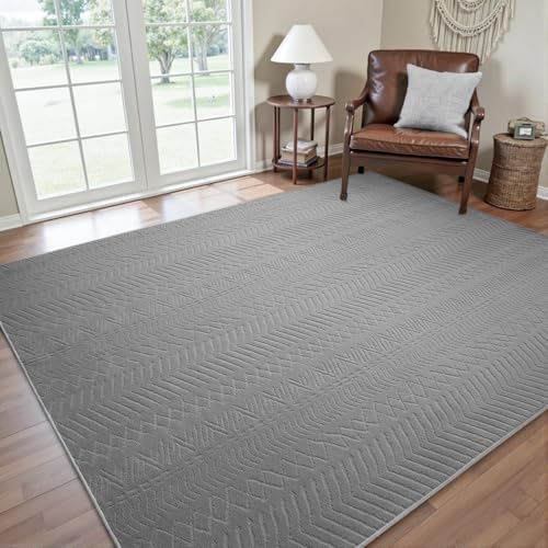 AMOAMI-Washable Area Rugs 3x5-Boho Light Grey Rug for Living Room Machine Washable-3D Rugs for Bedroom-Non Slip Floor Rug-Moroccan Washable Rugs for B