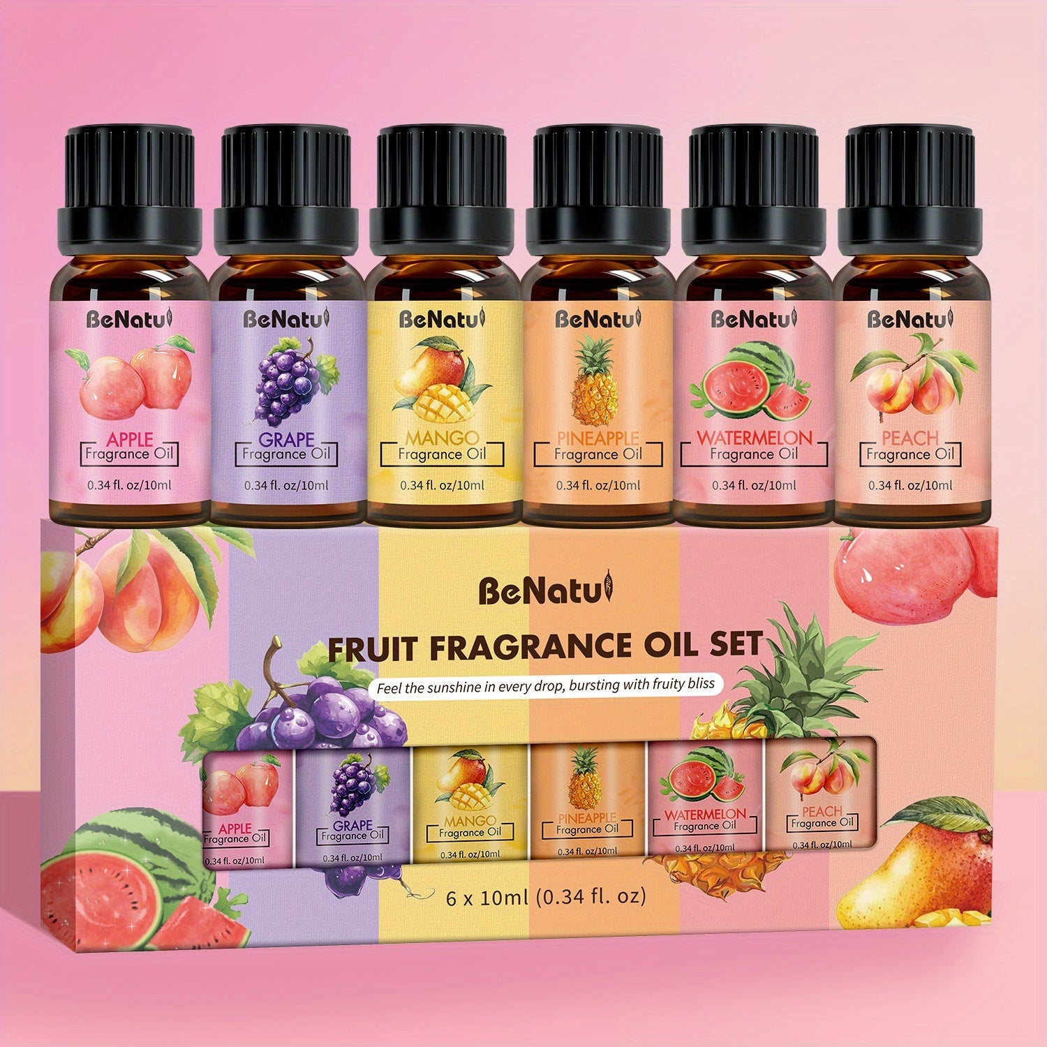 TEMU 6*10oz Essential Oil Set - , Grape, Mango, Pineapple, Watermelon, Peach| For Humidifier, Diffuser, Scented Candles Making, Car Air Freshener,