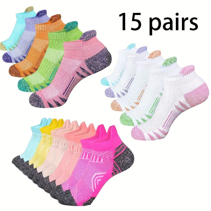 TEMU 15pcs Compression Ankle Socks - Breathable, Cushioned Athletic Liners With Arch Support & Low-cut Design For Running & Casual Attire