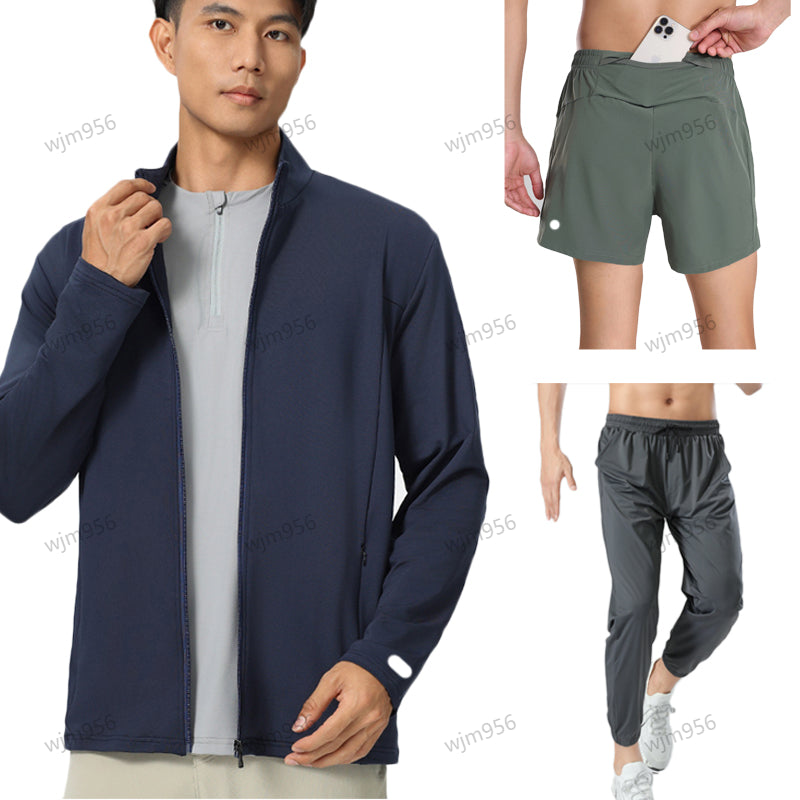 Yoga Men jacket stand collar Sports short sleeved Polo T-shirt mens run shorts fitness top Long sleeves Gym clothes speed up jogging pants workout s