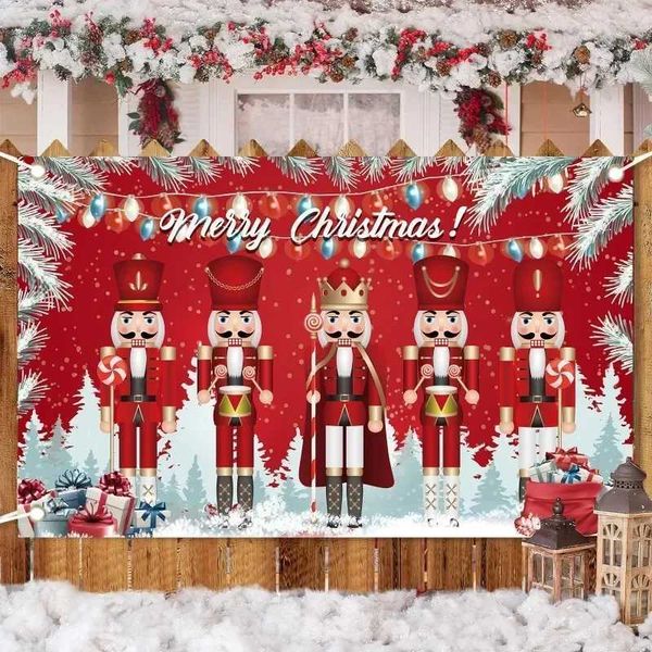 Christmas Nutcracker Soldier Background Banner Cloth New Year Party Indoor Outdoor Decoration Holiday Flags Home Hanging DecorXJ241029