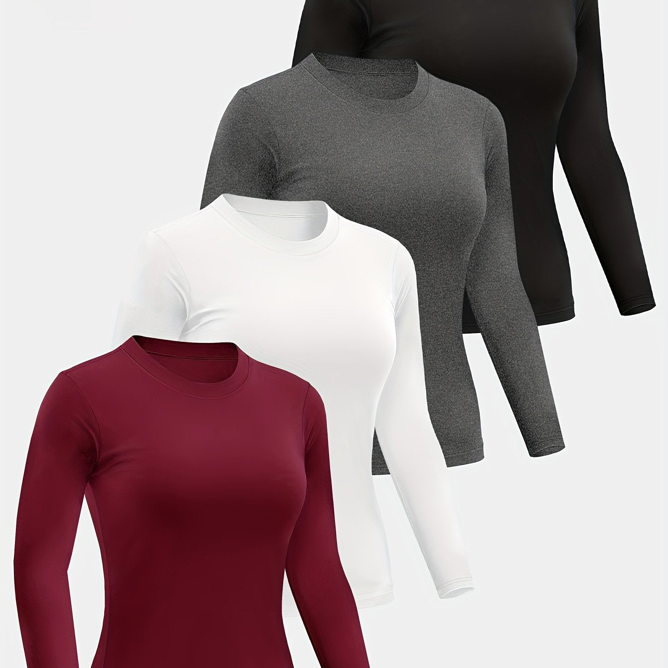 TEMU 4pcs Women's Long Sleeve Shirt Casual Soft Round Neck Shirt Autumn Fashion Innerwear, Cute T Shirts For Women, Plus Size Women T Shirts, Shirts