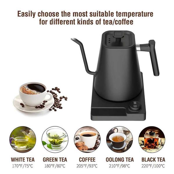 1200W 1.0L electric gooseneck kettle temperature control poured onto the kettle used for 24-hour coffee keeping warm stainless steel LCD dis