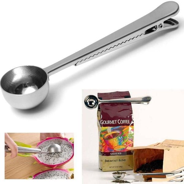 Utensils Heathful Cooking 1Cup Tool Stainless Ground Coffee Measuring Scoop Spoon with Bag Sealing Clip Kitchen Good Helper