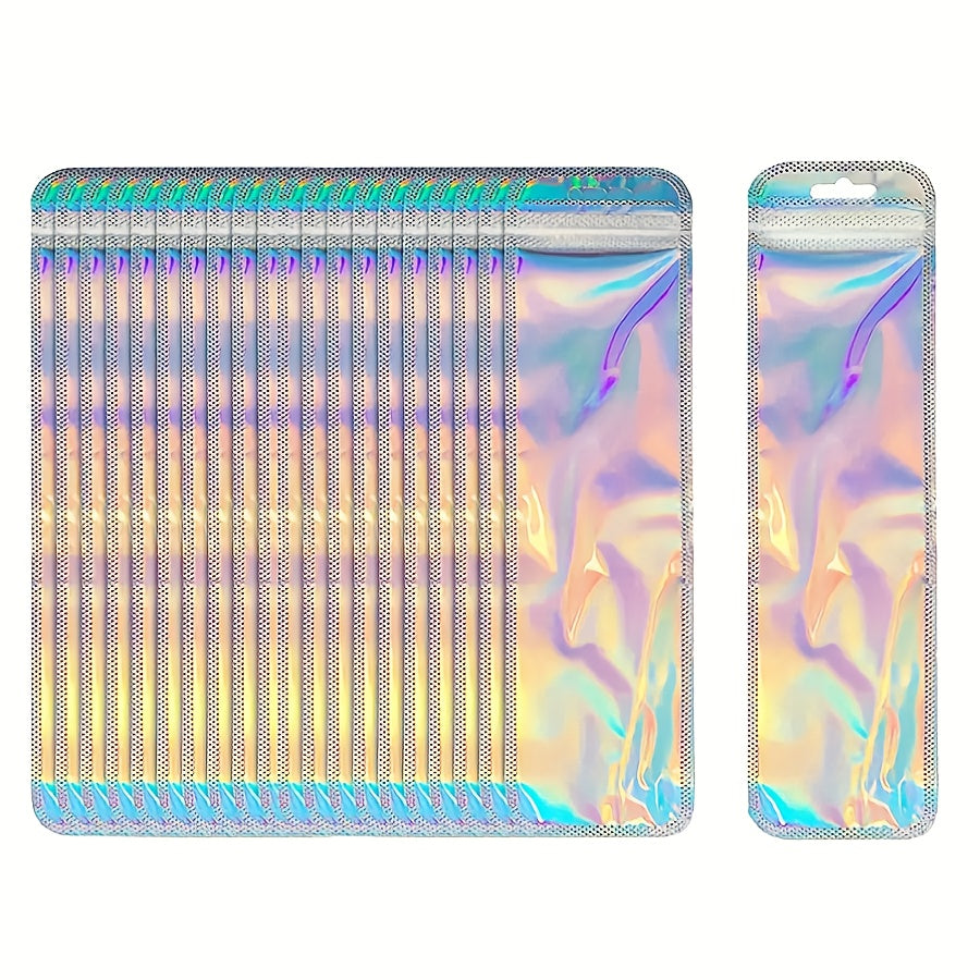 TEMU 50pcs Holographic Laser Silvery Zipper Gift Bag, Resealable Packaging Bag For Small Business, Cosmetic Brush, Pen, Lipgloss & Jewelry