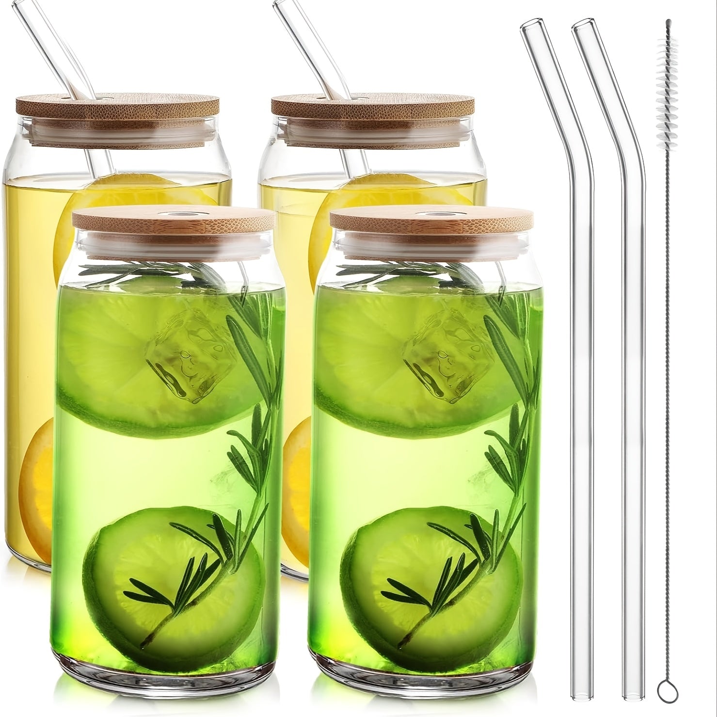 TEMU 4pcs, 18.6oz-550ml, With Bamboo Lid, Straw, Straw Brush, Made Of High Borosilicate Glass, And Durable. An Ideal Container For Iced Coffee, Milk