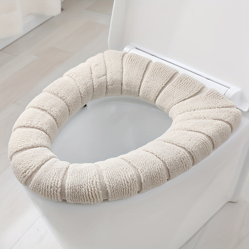 TEMU 1pc Knit Fabric Universal Toilet Seat Cover, Non-electric Warm Cushion, 100% Polyester Soft Bathroom Lid Cover