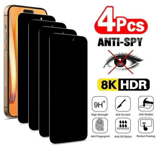 4PCS Privacy Tempered Glass for iPhone 16 15 14 13 12 11 Pro Max Plus Anti-Spy Screen Protectors for iPhone X XR XS Max SE Glass M250120