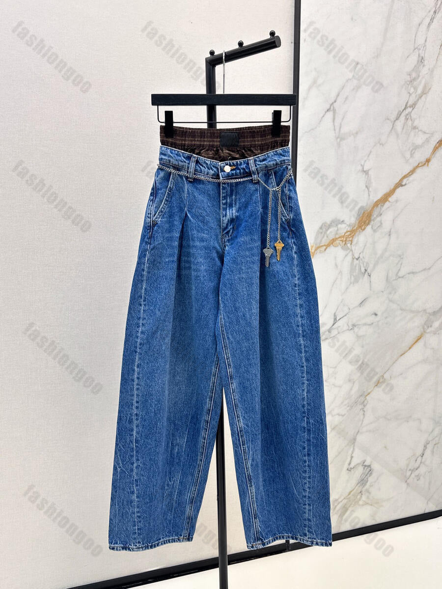 Fashion Women&#039;s Jeans Designer High Waist Double Layer Design Loose Long Pants Slimming Key Belt High Quality Women&#039;s Jeans
