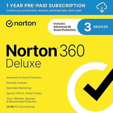 Norton 360 Deluxe 2025 for 3 Devices 12 Month Subscription [Digital Download]