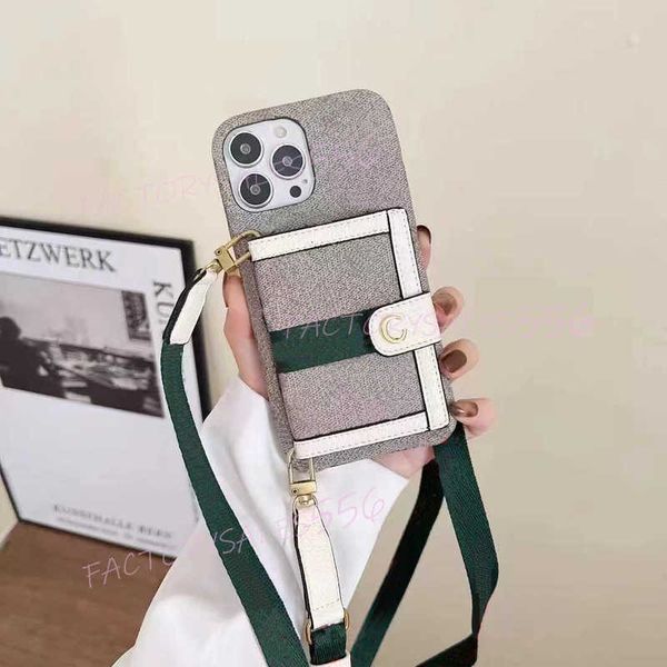 Crossbody Designer Phone Case for iPhone 16 Pro Max 15 Promax 14 Plus 13 12 Luxury Leather Card Holder Wallet Shoulder Strap protective Back