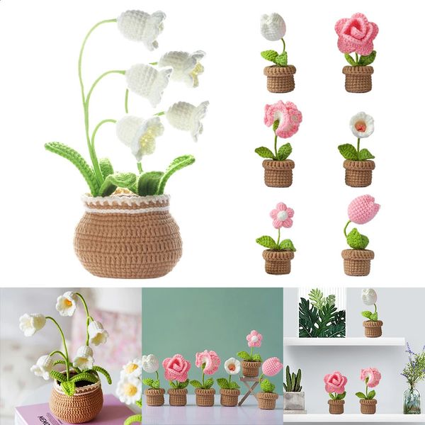 1-6pcs Crochet Potted Flower Kit Handmade DIY Tulip Tutorial Cotton Knitting Yarn Thread Needles Hooks Knit Tool Set Home Decor 250206
