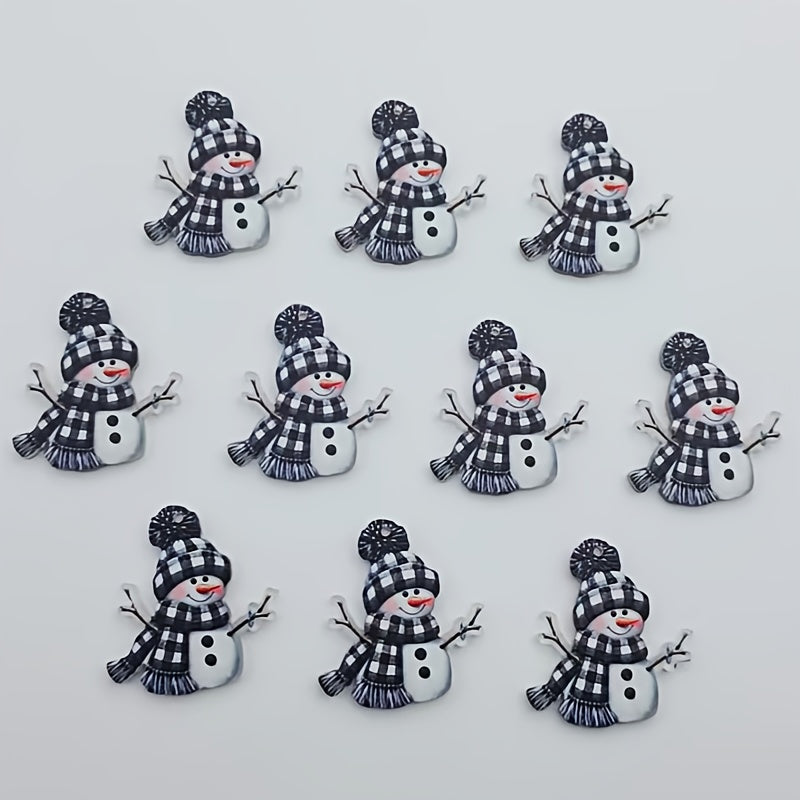 TEMU 10pcs Acrylic Christmas Black Snowman Pendants, Making Earrings Necklace Keychain Accessories, Holiday Decorations, Handmade Jewelry, Christmas