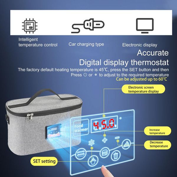 Food Warming Tote Portable Electric Food Warmer Lunch Bag LCD Screen Display For Car Perfect Choice For Preparing Healthy Meals
