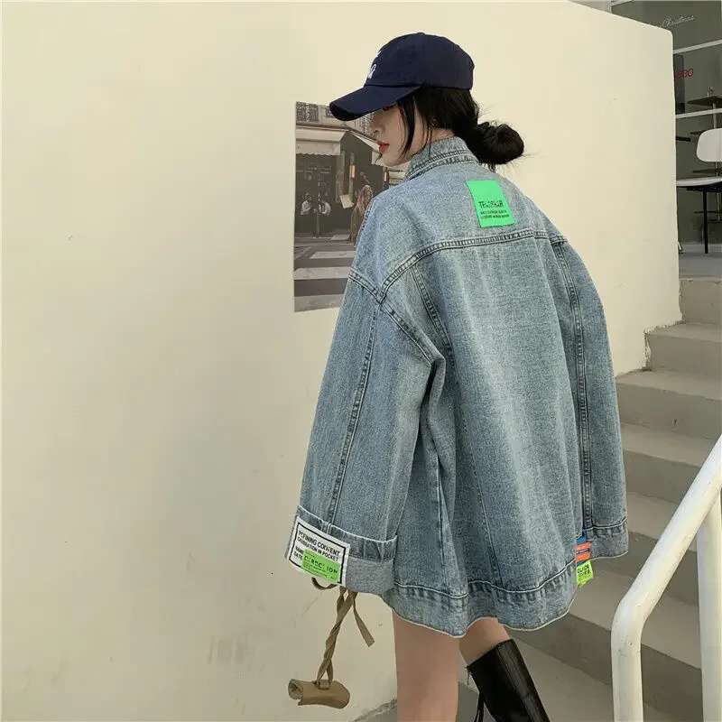 Denim for Women 2024 Single Breasted Turn Down Collar Long Sleeve Jacket Casual Vintage Female Loose BF Jean Coat