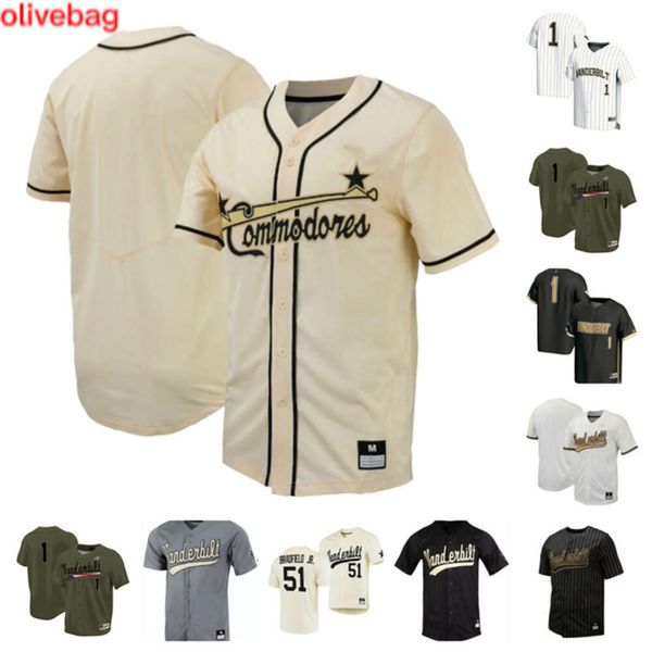 Custom Vanderbilt 42 RJ Austin 11 Davis Diaz 51 Enrique Bradfield 25 Parker Noland 13 Jonathan Vastine 3 RJ Schreck baseball jersey 8 Chris