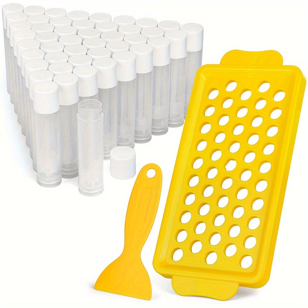 TEMU Lip Balm Tubes With Filling Tray And Spatula Set, 50pcs 5.5ml 3-16 Oz Clear Lip Balm Containers, Bpa Free & Leak Free Lip Balm Making Kit
