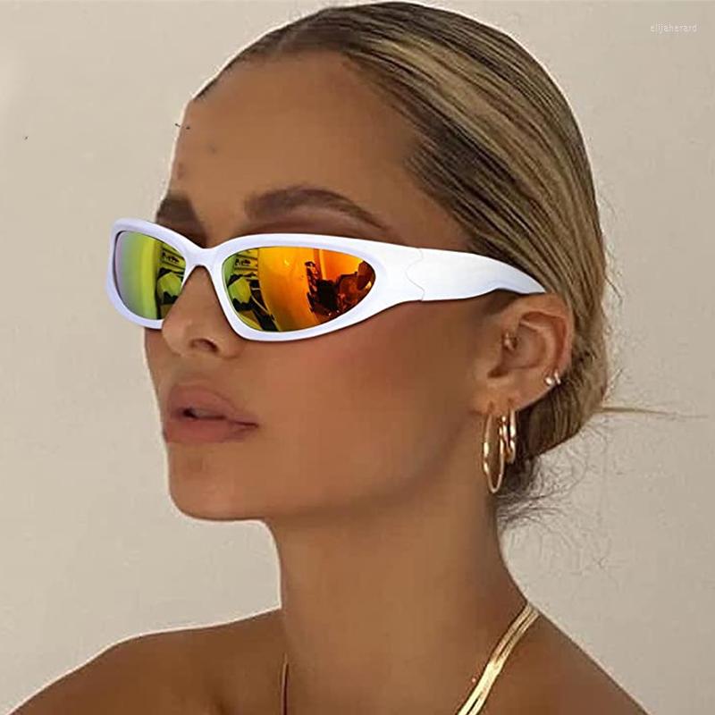 Sunglasses Cool Hip Hop Mirror Women Vintage Fashion White Frame Steampunk Sports Sun Glasses For Men Gothic Y2K