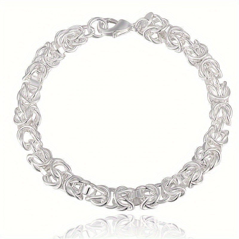 TEMU Elegant 925 Sterling Silvery Bracelet With Pendant & Safety Clasp - Vintage Boho Style, Casual Attire Or Gifting