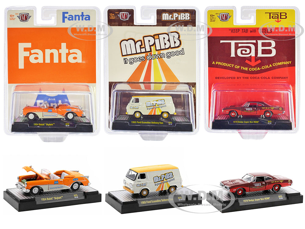 "Sodas" Set of 3 pieces Release 25 Limited Edition to 6250 pieces Worldwide 1-64 Diecast Model Cars by M2 Machines
