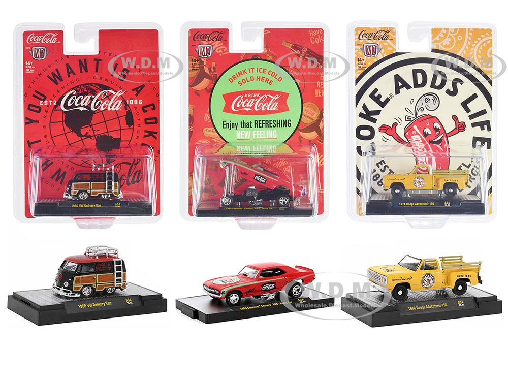 "Coca-Cola" Set of 3 pieces Release 34 Limited Edition to 10000 pieces Worldwide 164 Diecast Model Cars by M2 Machines