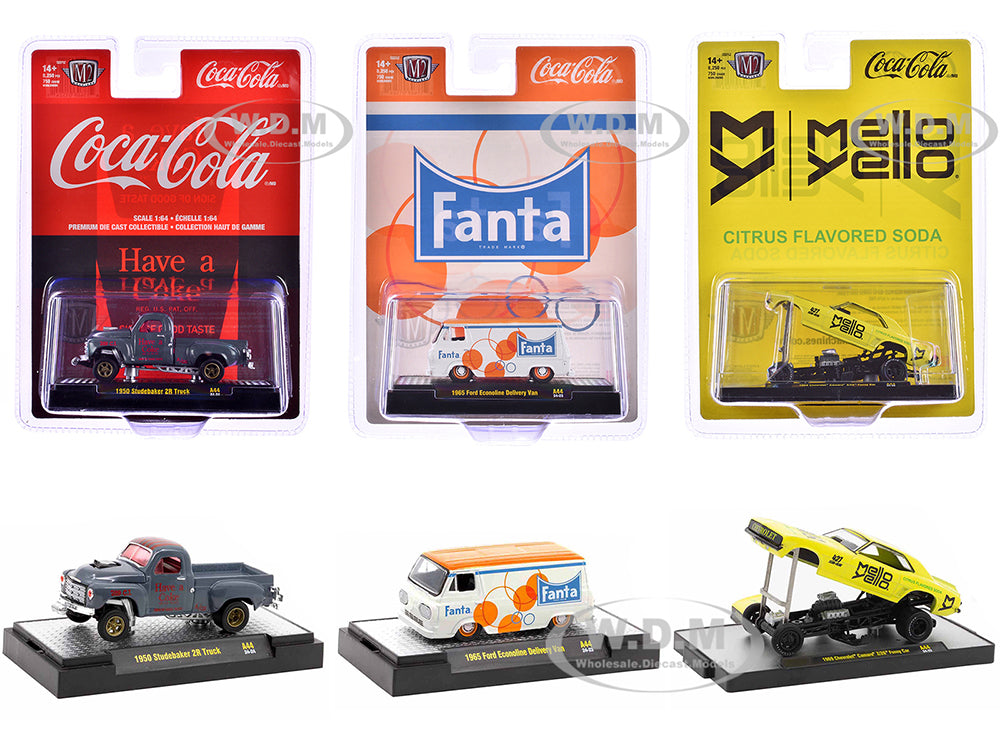 "Sodas" Set of 3 pieces Release 44 Limited Edition to 8250 pieces Worldwide 1-64 Diecast Model Cars by M2 Machines