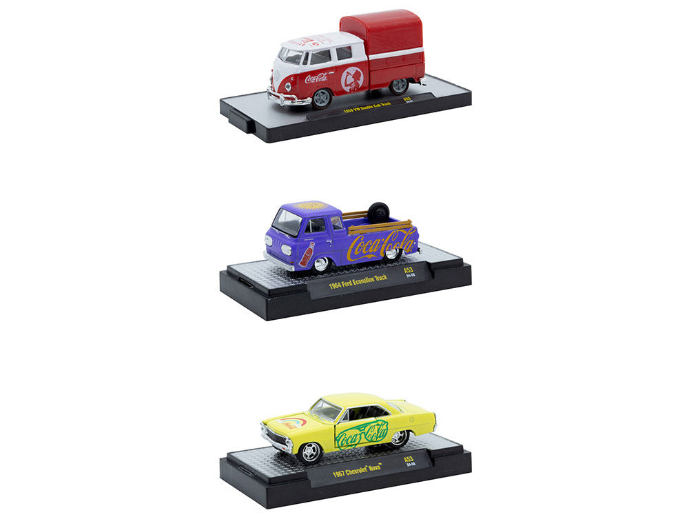 "Coca-Cola" Set of 3 pieces Release 53 Limited Edition to 10000 pieces Worldwide 164 Diecast Model Cars by M2 Machines