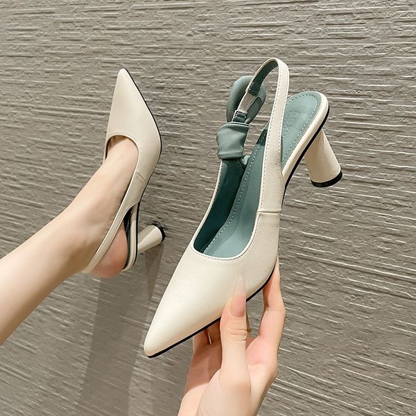 elegant ladies round high heels sandals pointed toe party shoes woman back strap bowknot summer shoes metal sandalias mujer 2022