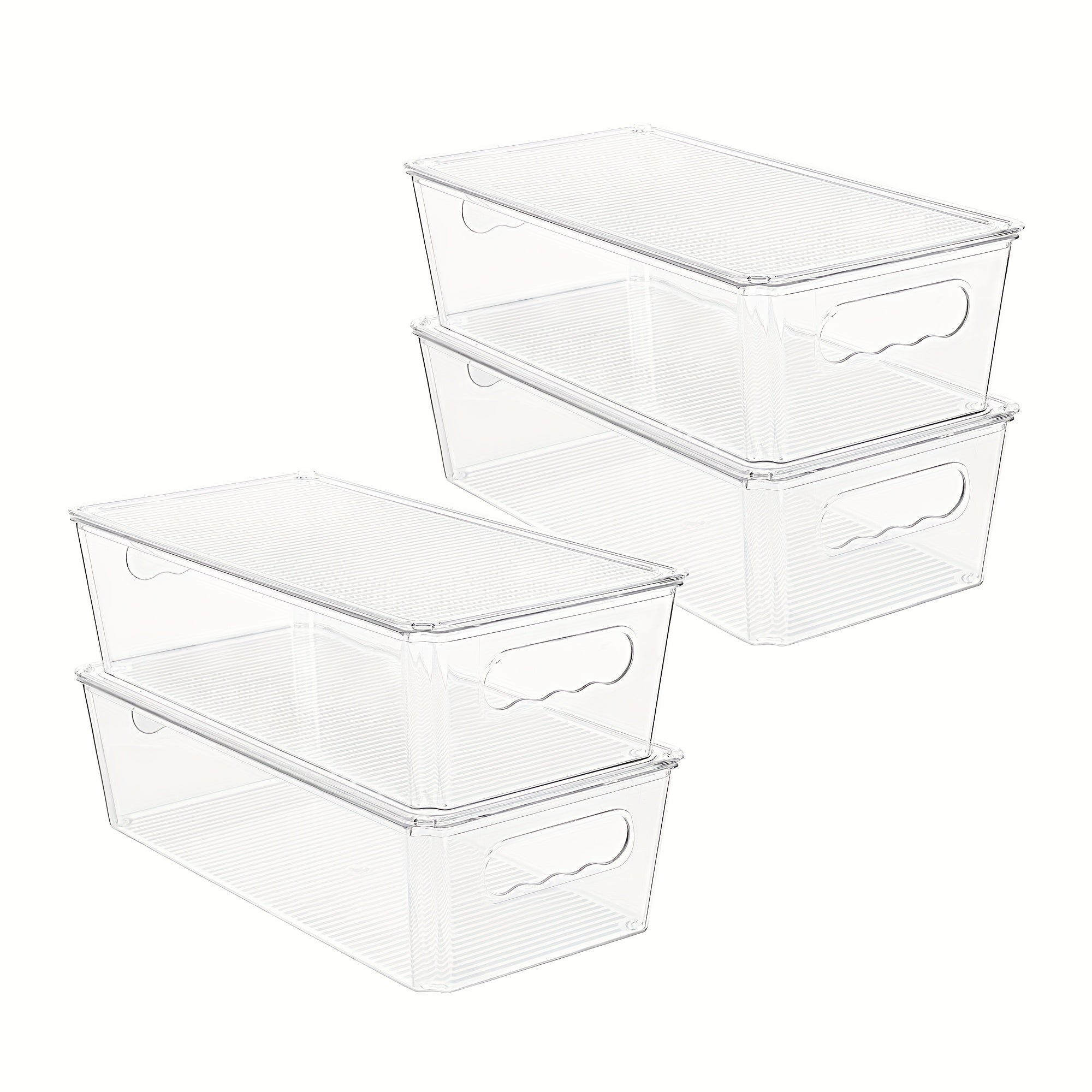 TEMU 4pcs Clear Organizers And Storage Bins With Lids, Refrigerator Replacement Storage Box, Stackable Plastic Storage Containers With Handles For