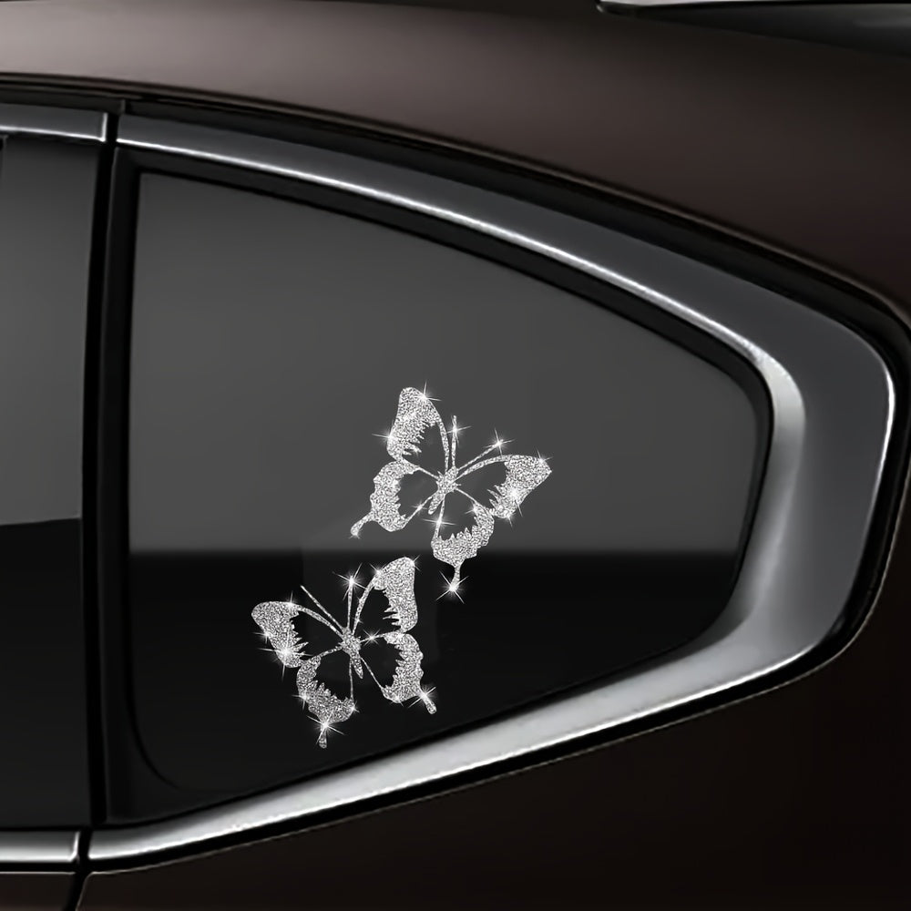 TEMU 2pcs Sparkling Decals For Cars - Reflective Vinyl Stickers With Glitter, Cartoon Designs For Windows, Doors, Trucks, Laptops, And Motorcycles -