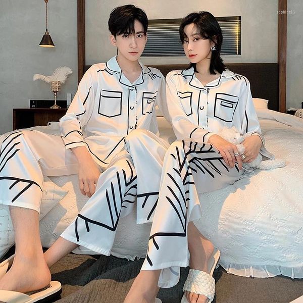 Home Clothing Faux Silk Women Print Pama Set 2Pcs Satin Ladies Pijama Suit With Trousers Sleepwear Female For Lover