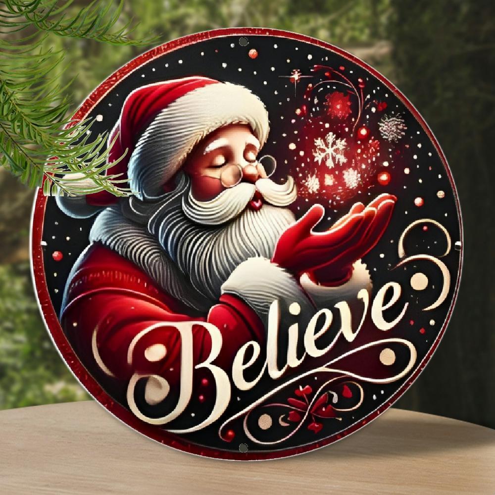 TEMU 1pc Vintage "believe" Santa Claus Aluminum Sign, 8x8 Inch, Festive Holiday Wall Decor For Home, Garden, Bar - Christmas & Winter Seasonal