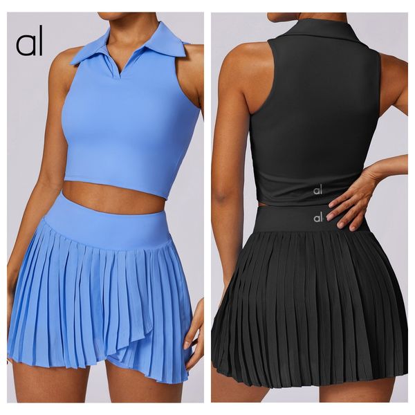 AL set Summer Outdoor Leisure Tank Shirts Pleated Skirt Running Fiess Breathable Yoga Nude Tennis Suit